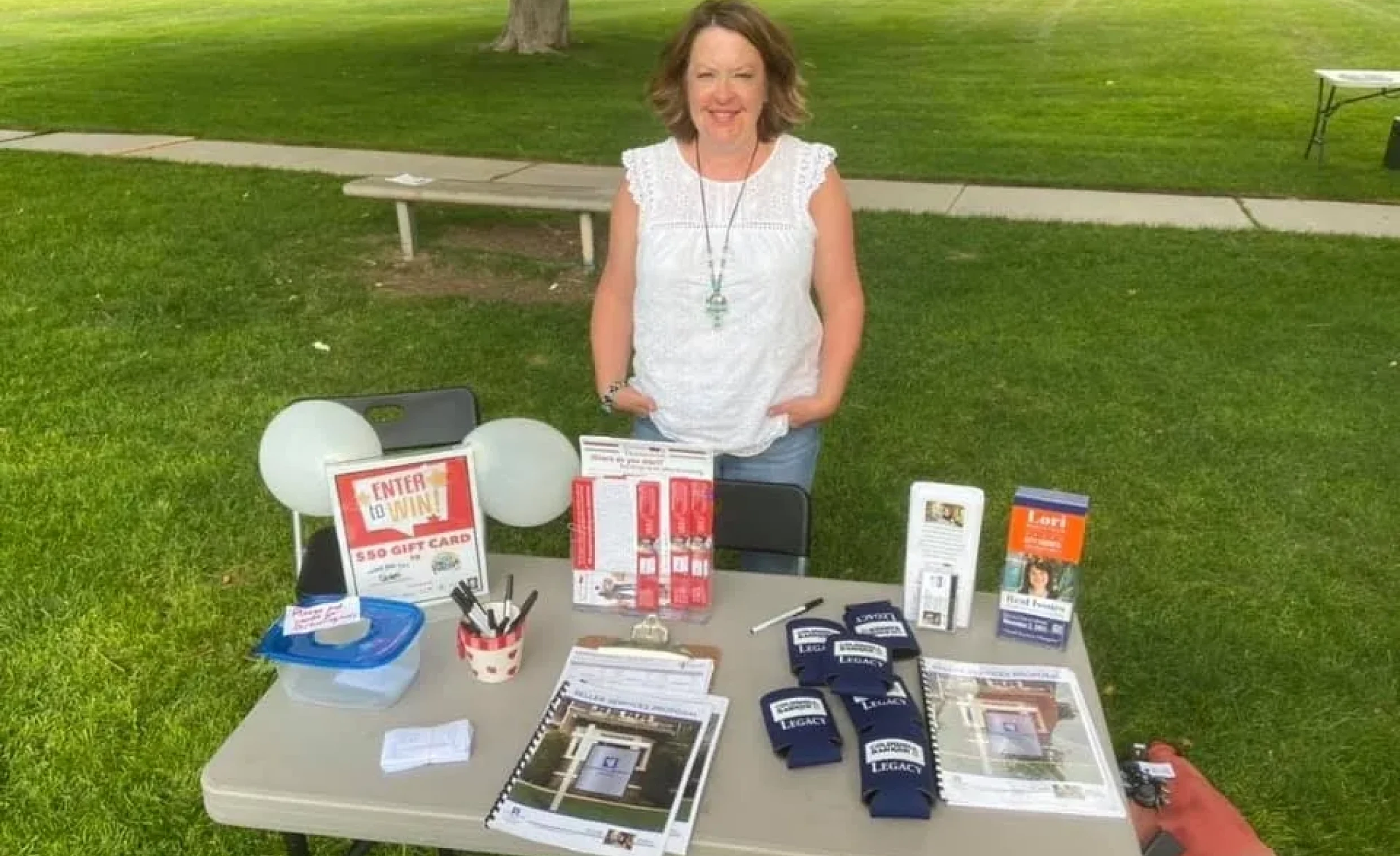 Outdoor event with informational display table